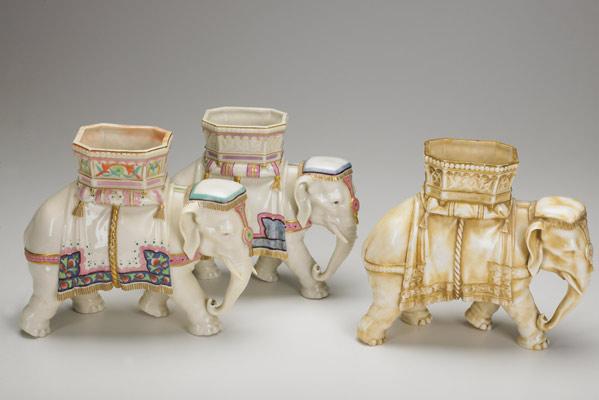 Appraisal: ROYAL WORCESTER Group of three elephants late th C Impressed