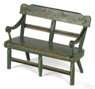 Appraisal: Miniature Pennsylvania painted settee th c retaining its original green