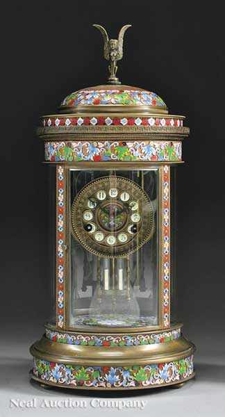 Appraisal: A Louis XVI-Style Brass and Champlev Enamel Clock domed top