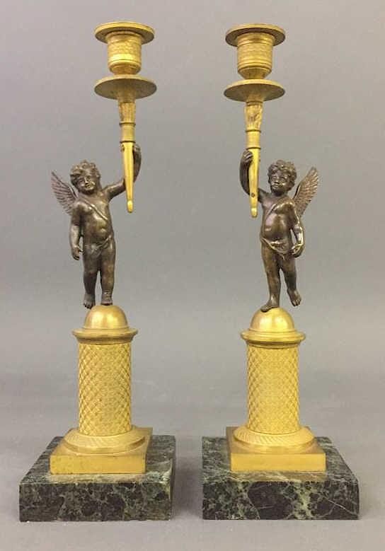 Appraisal: Pair of French Empire Candlesticks Pair of French Empire candlesticks