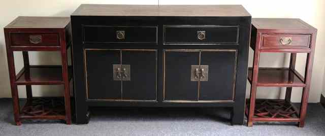 Appraisal: A pair of Chinese bedside tables with drawers cm wide