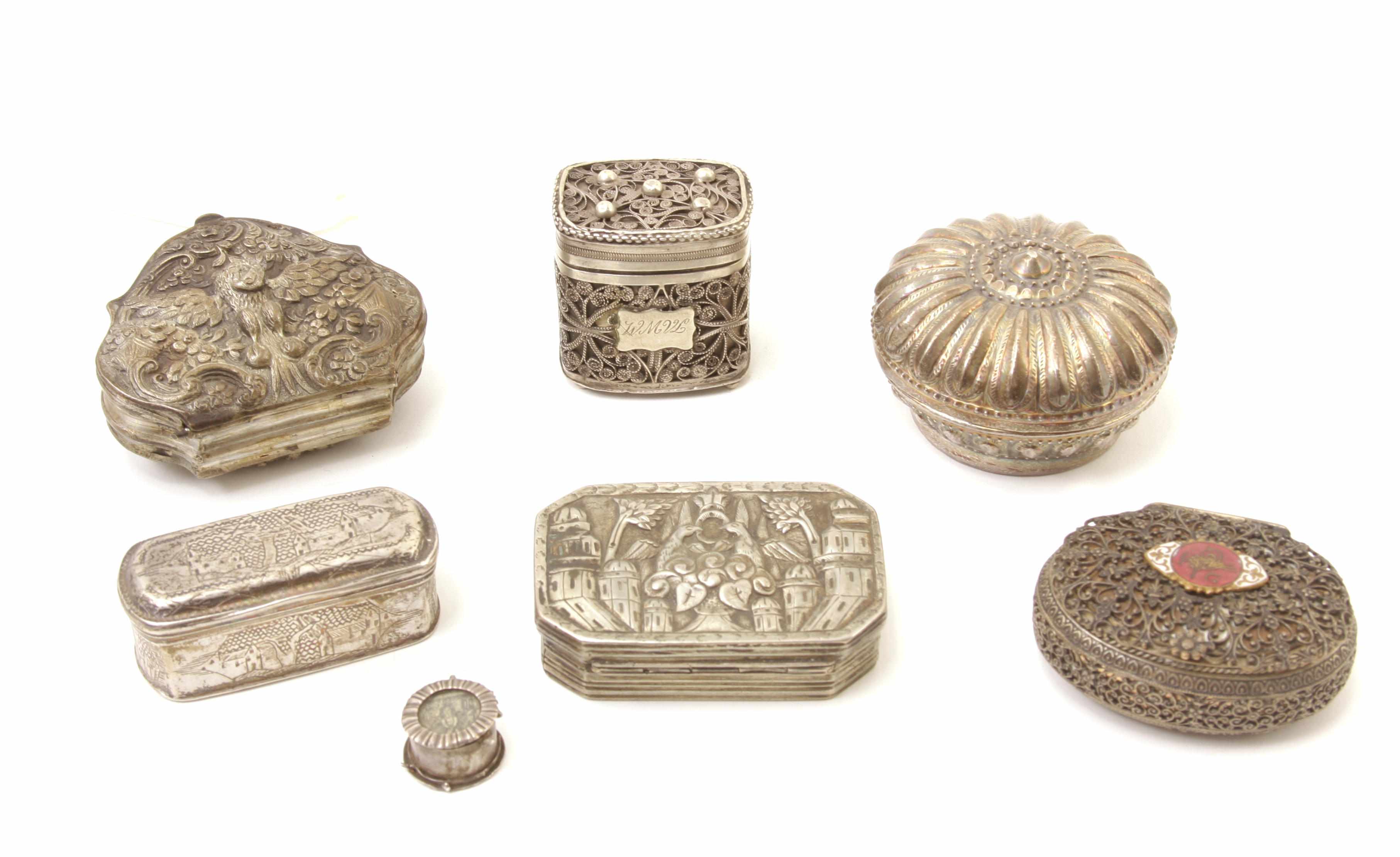 Appraisal: A collection of seven silver boxes Probably th - th