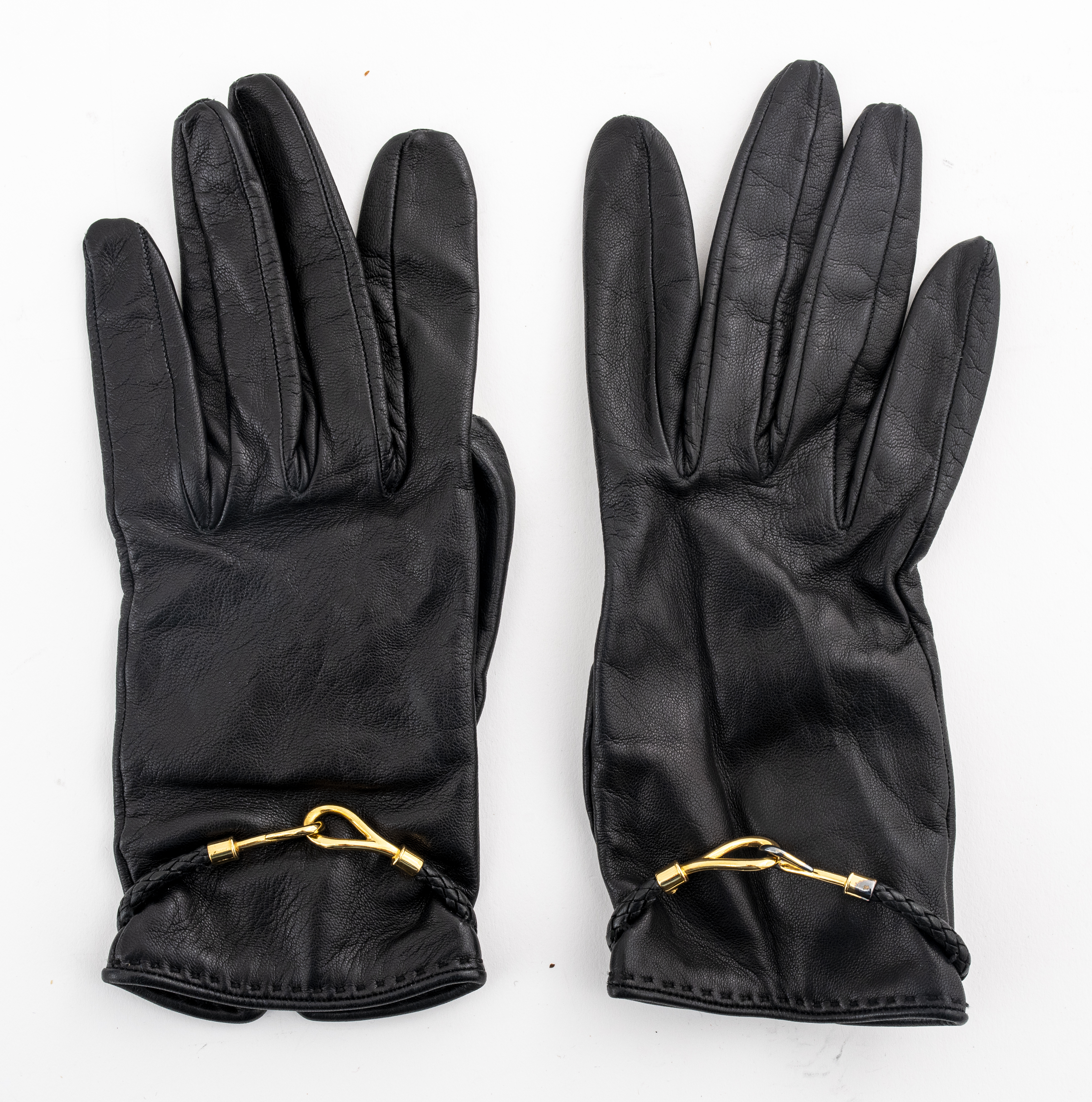 Appraisal: HERMES VINTAGE BLACK LEATHER GLOVES Hermes vintage black leather gloves