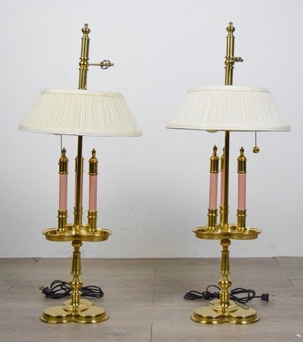 Appraisal: Pair of Brass Clover Form Lamps Pair of brass lamps