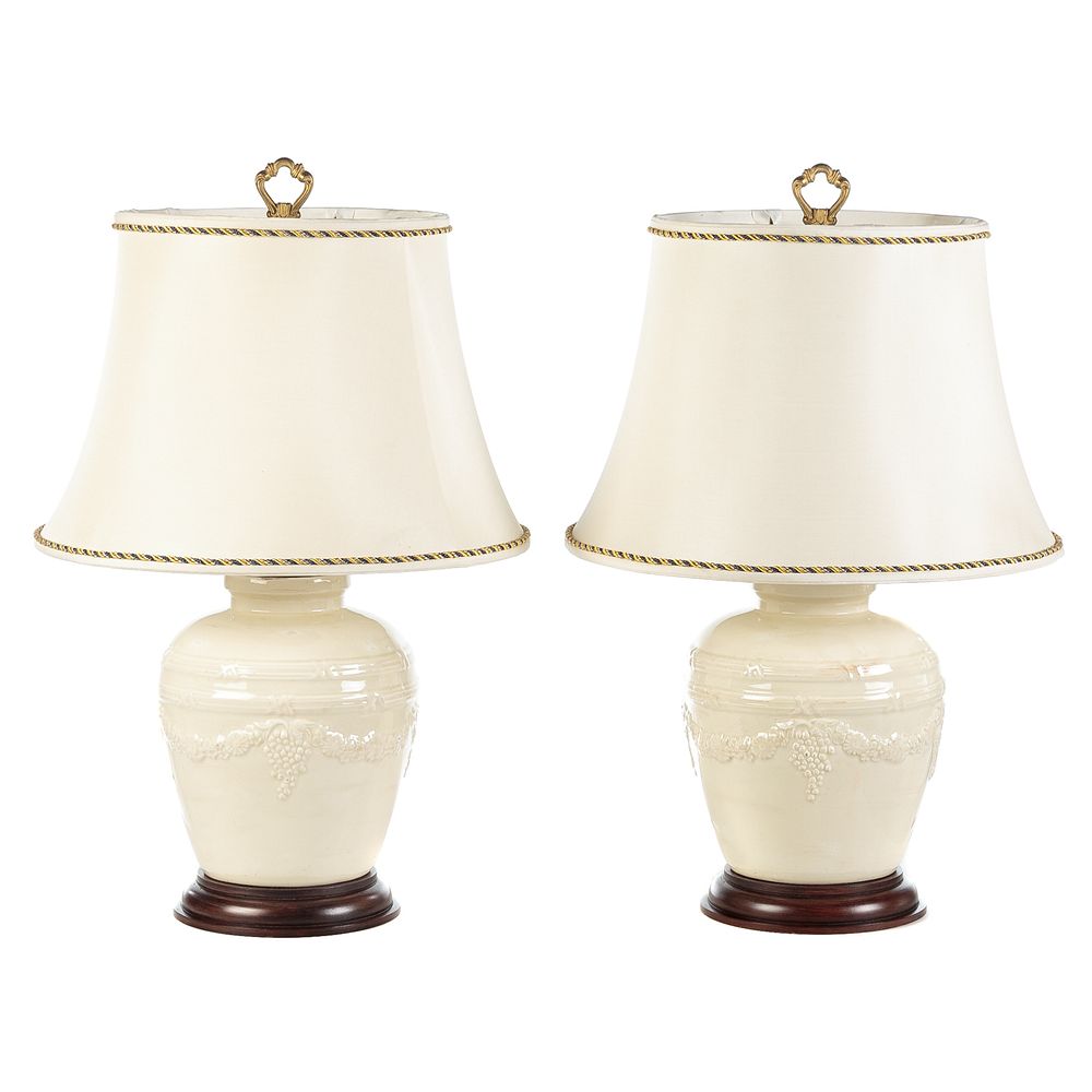 Appraisal: Pair of Creamware Style Ceramic Jar Lamps Jars with floral