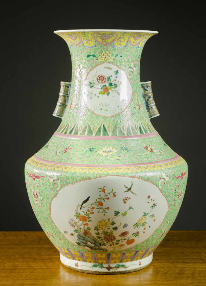 Appraisal: LARGE CHINESE FAMILLE ROSE PORCELAIN VASE the sides featuring four