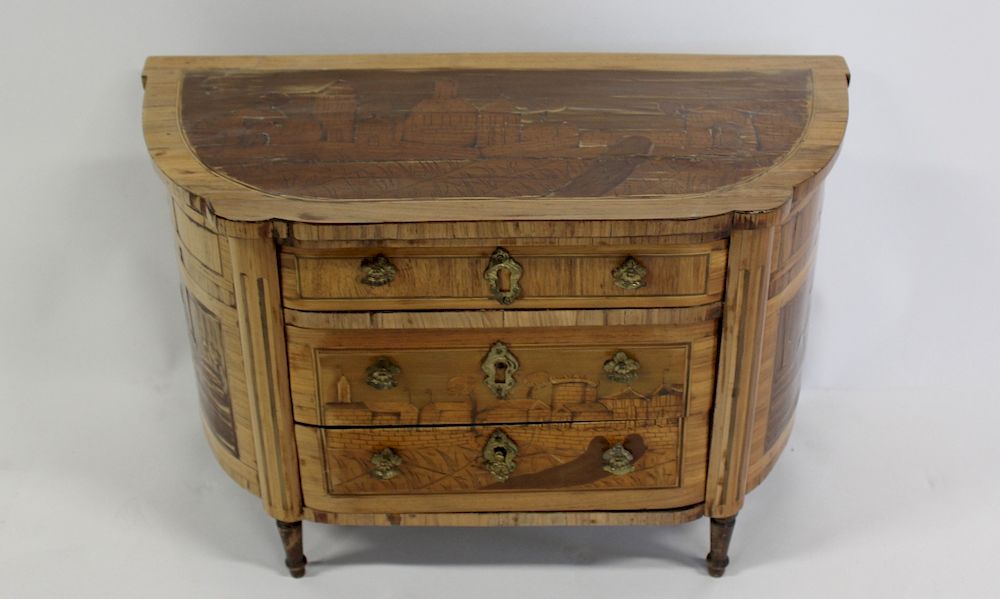 Appraisal: Antique Continental Marquetry Inlaid Miniature Demilune Commode Another beautiful piece