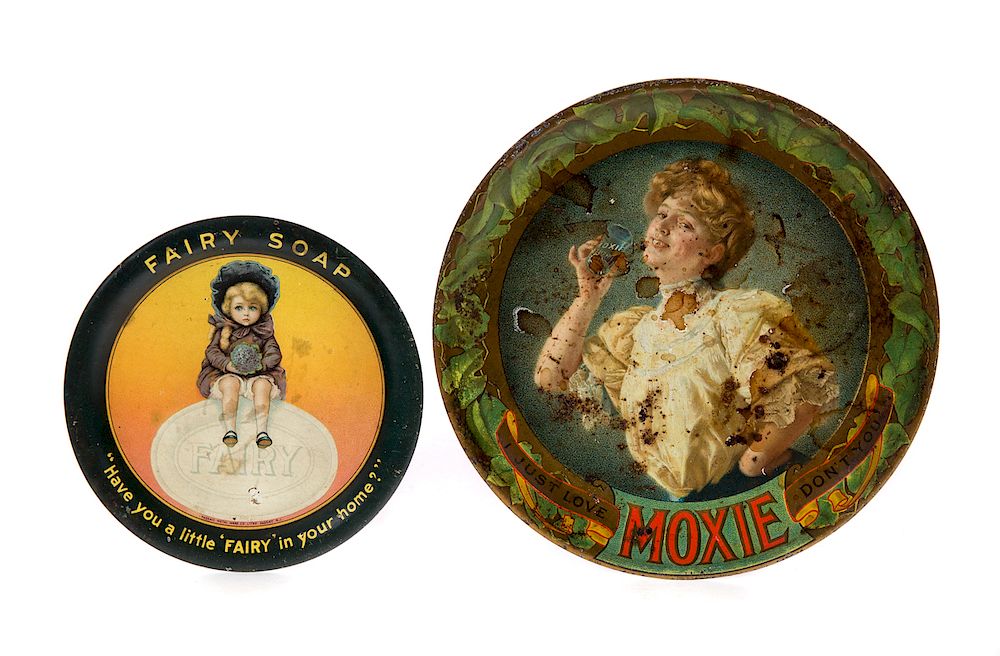 Appraisal: Small Tin Advertising Trays Fairy Soap and Moxie Good original