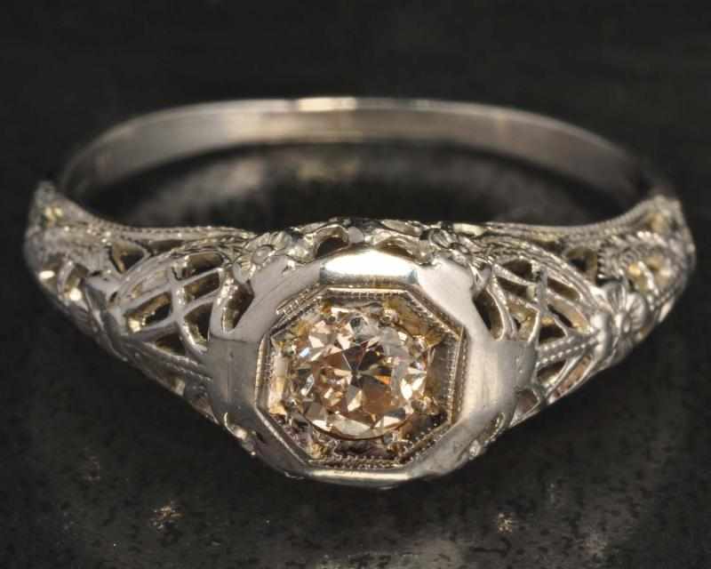 Appraisal: K W Gold Diamond Filigree Ring Description Diamond ct Condition