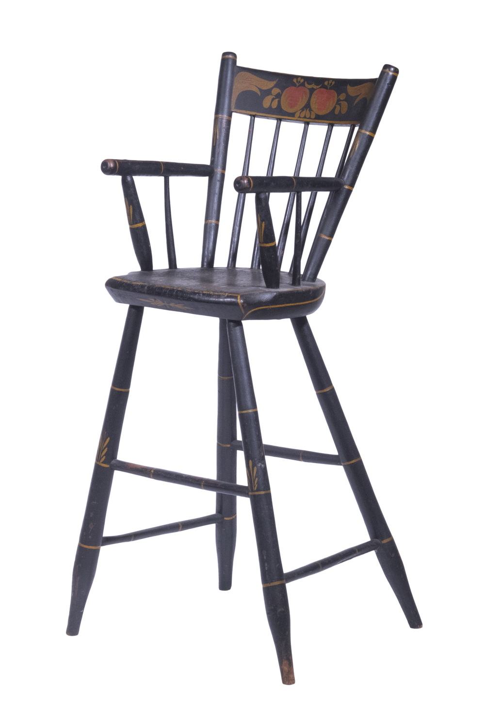 Appraisal: MAINE HIGH CHAIR IN PAINTED PINE Windsor Form in black