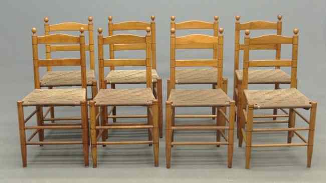 Appraisal: Set of eight benchmade taped seat ladderback chairs '' Seat