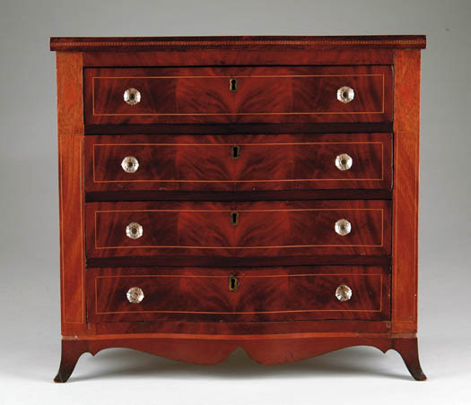 Appraisal: OUTSTANDING EARLY MAHOGANY SERPENTINE FRONT HEPPLEWHITE FRENCH FOOT MINIATURE CHEST