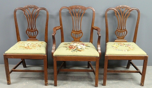 Appraisal: - Set of nine English Chippendale style dining chairs with