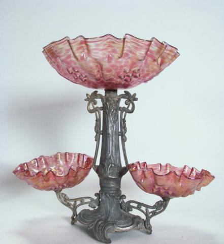 Appraisal: Vintage Art Nouveau art glass tiered centerpiece high with three