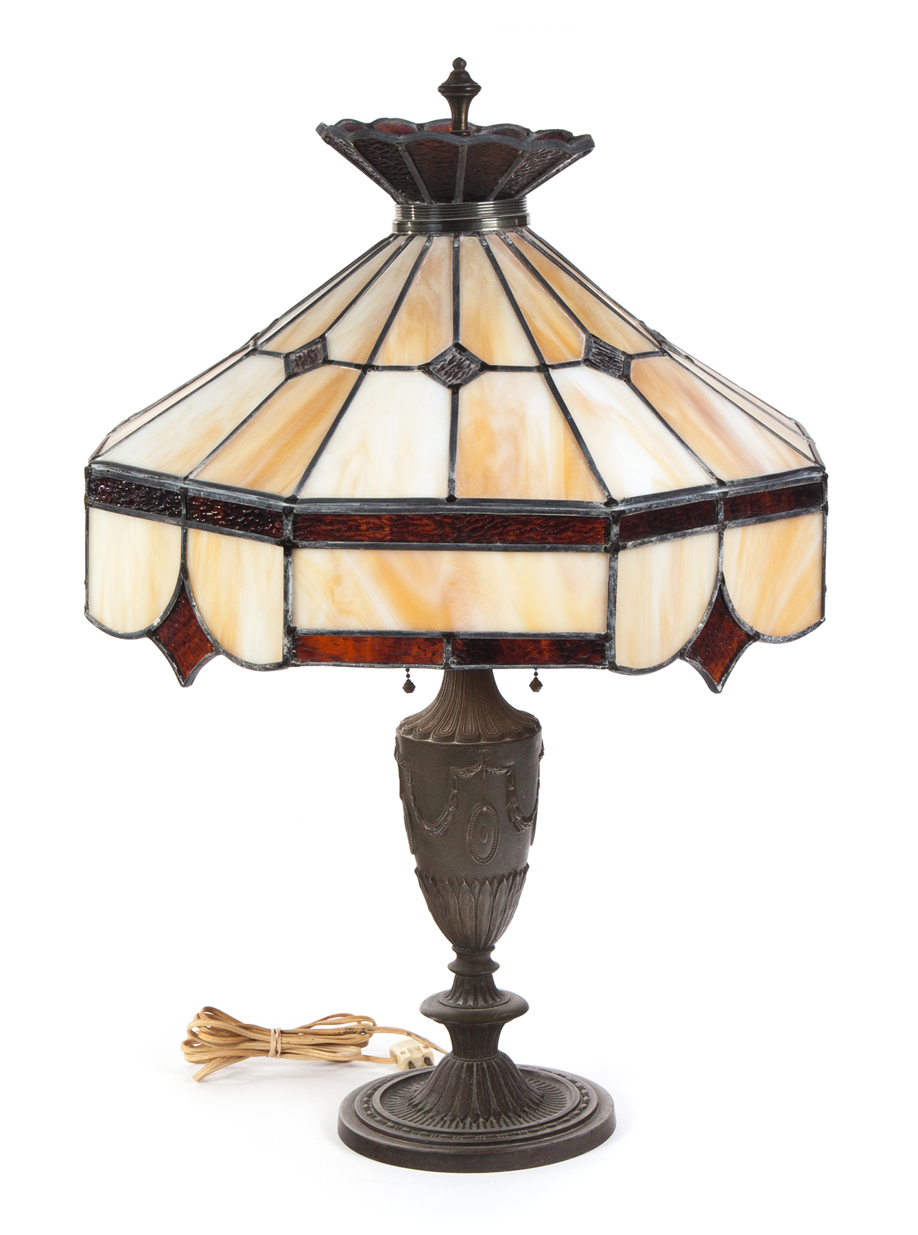 Appraisal: CONTEMPORARY LEADED SLAG GLASS TABLE LAMP American nd half- th