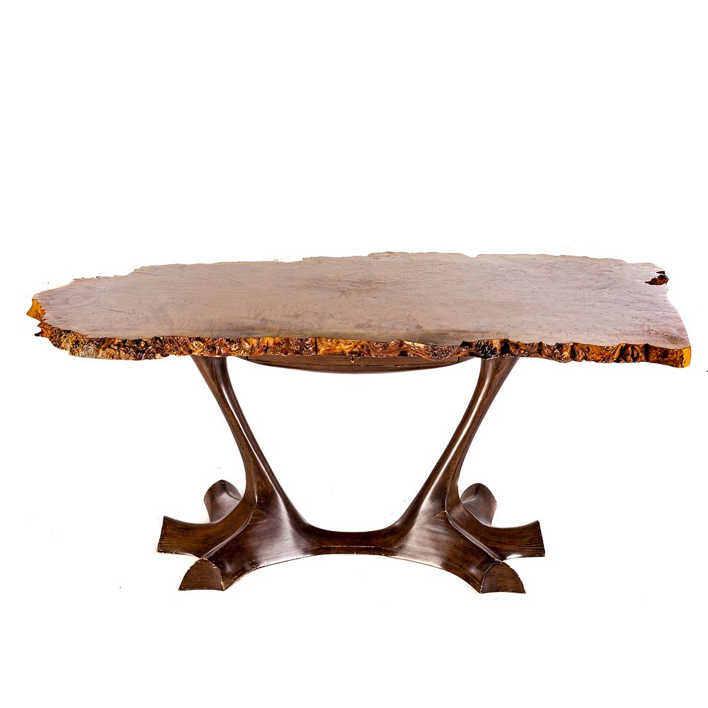 Appraisal: American Art Craft Live Edge Writing Desk Natural burl walnut