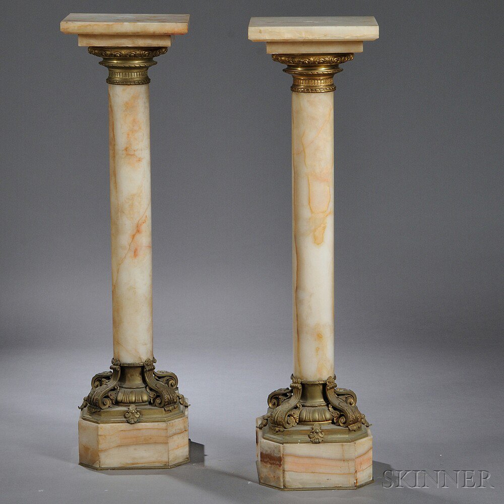 Appraisal: Pair of Gilt-metal-mounted Onyx Pedestals th th century each with