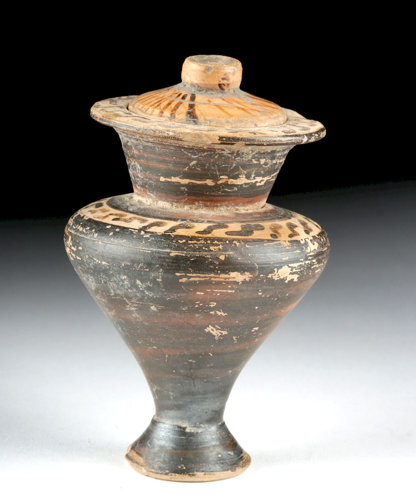 Appraisal: Miniature Greek Pottery Lidded Perfume Jar Originally Listed At Eastern