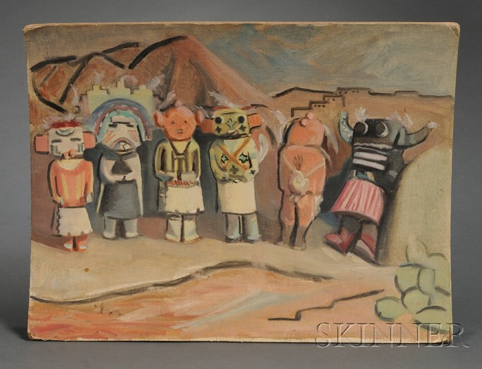 Appraisal: Painting on Oilboard depicting the six kachinas in the sale