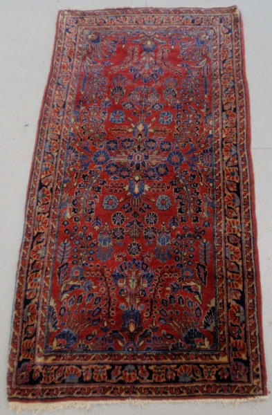 Appraisal: - Sarouk oriental runner with red field and floral patterns