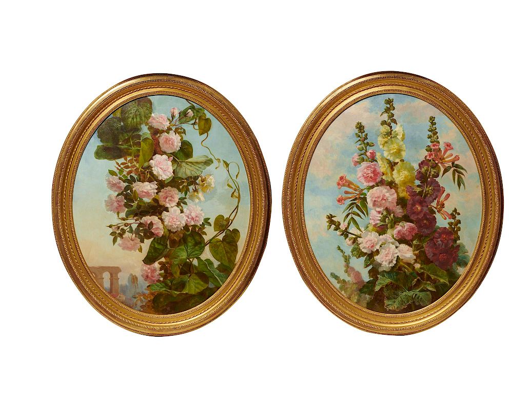 Appraisal: Pair of Continental Oval Floral Still Life Oil Paintings th