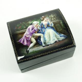 Appraisal: Erotic Russian Lacquer Papier Mache Box th century Depicts a