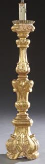 Appraisal: French Carved Giltwood Candlestick th c on a relief decorated