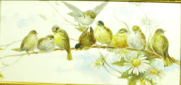 Appraisal: Rectangular porcelain panel hand painted with birds on a branch