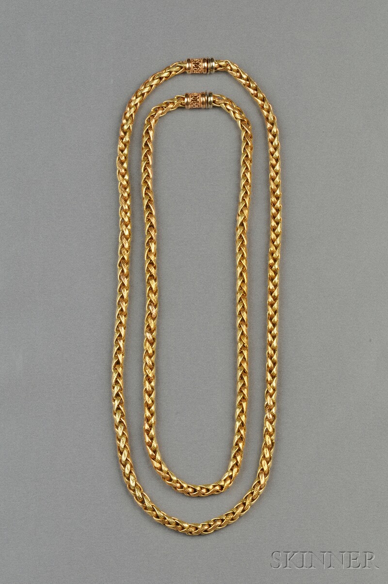 Appraisal: Two kt Bicolor Gold Necklaces each of woven links dwt