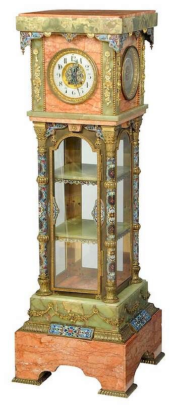 Appraisal: Ormolu Champlev Marble Onyx Vitrine Clock French late th century