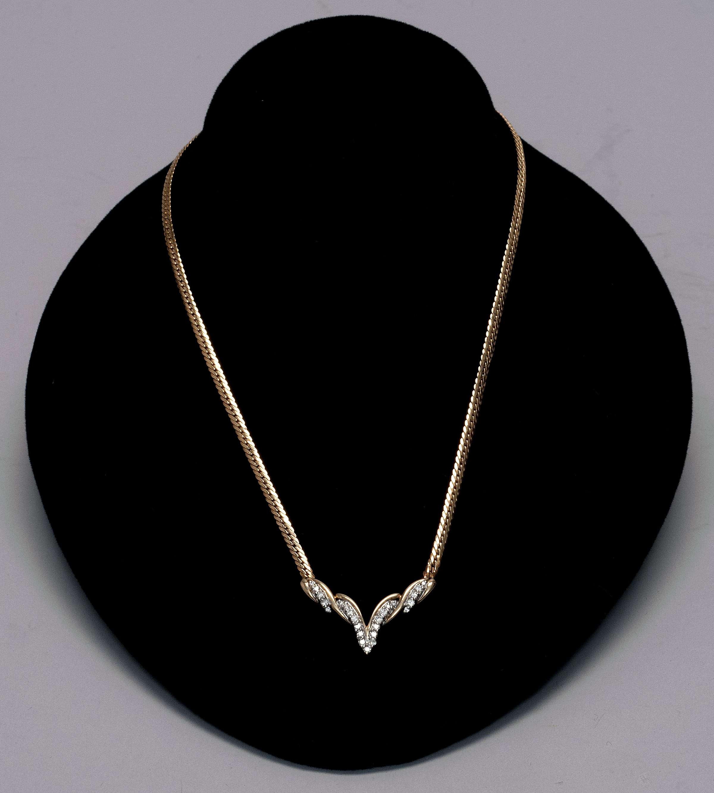 Appraisal: ITALIAN KT GOLD AND DIAMOND NECKLACE Second Half th CenturyHerringbone