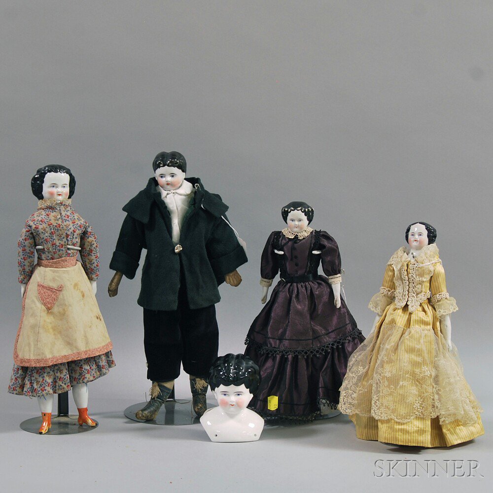 Appraisal: Four German China Head Dolls and a China Head late