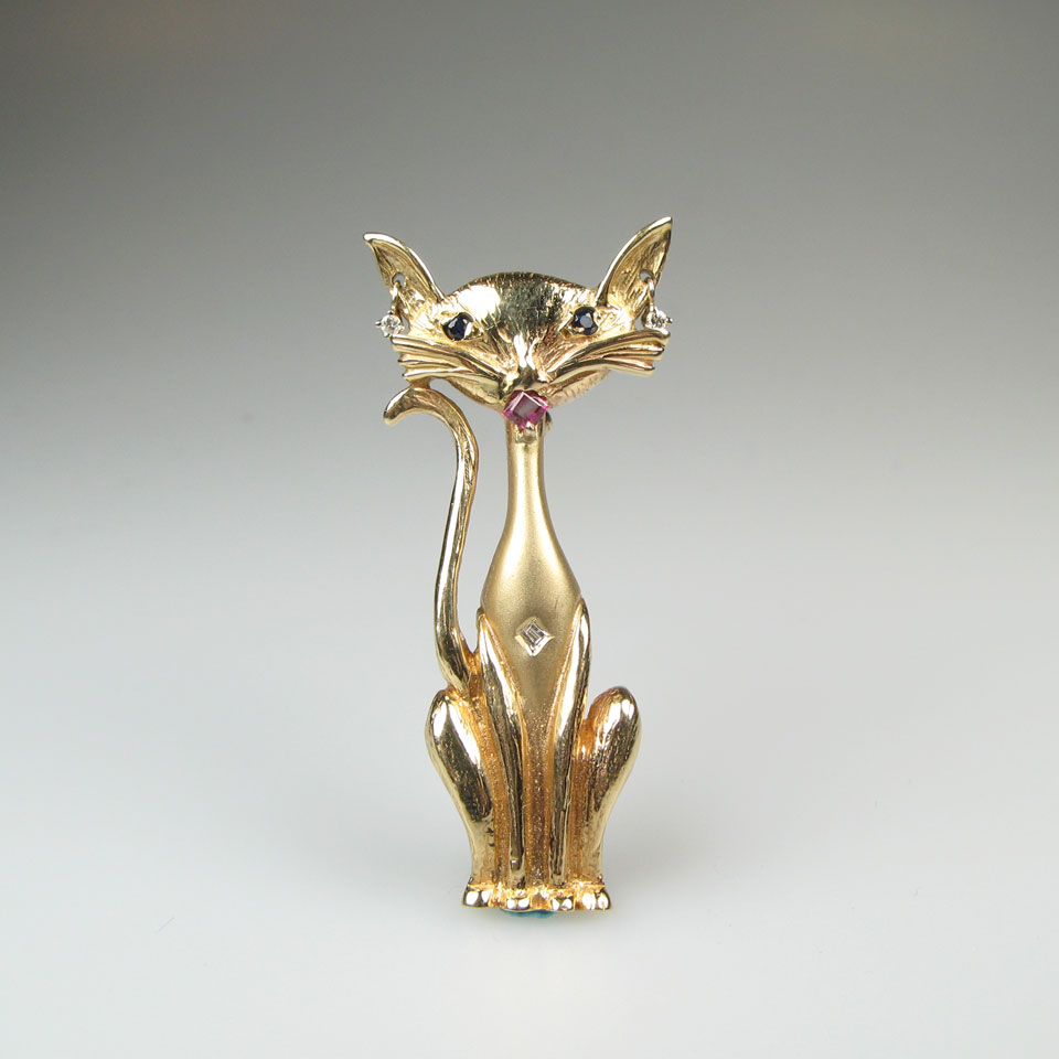 Appraisal: k Yellow Gold Brooch Pendant formed as a whimsical cat