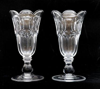 Appraisal: PAIR OF AMERICAN GLASS CELERY VASES Each with -lobed rim