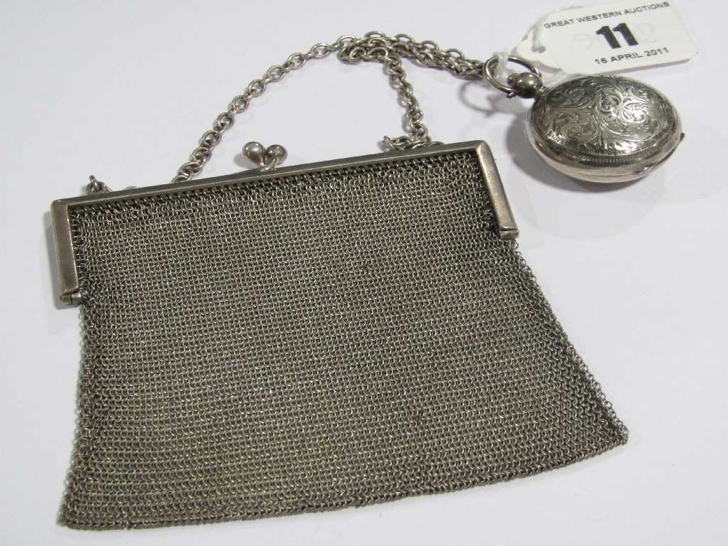 Appraisal: Lot comprising a mesh purse with silver mount and a