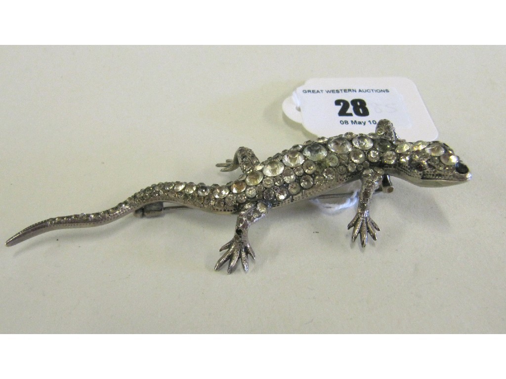 Appraisal: White metal and paste lizard brooch Approx cm