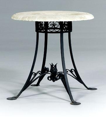 Appraisal: Marble and wrought iron garden table circular white marble top