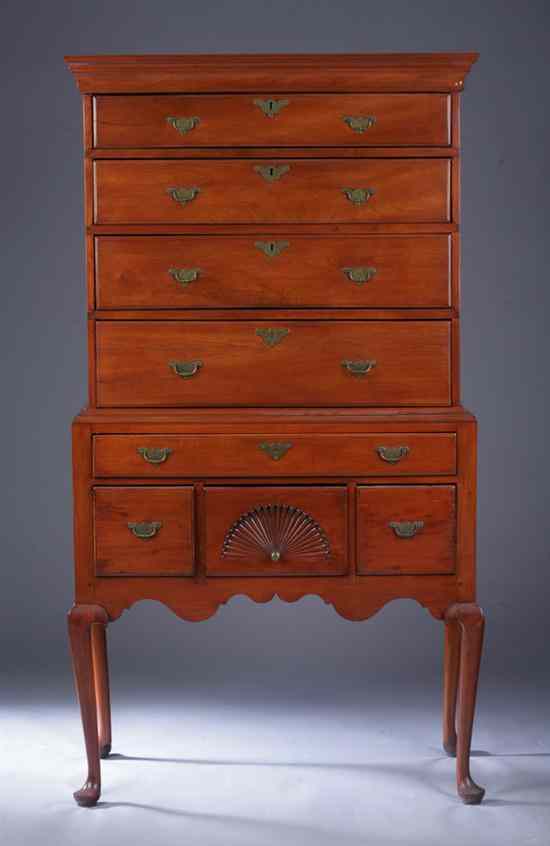 Appraisal: AMERICAN QUEEN ANNE STYLE CHERRYWOOD HIGHBOY In two parts Upper