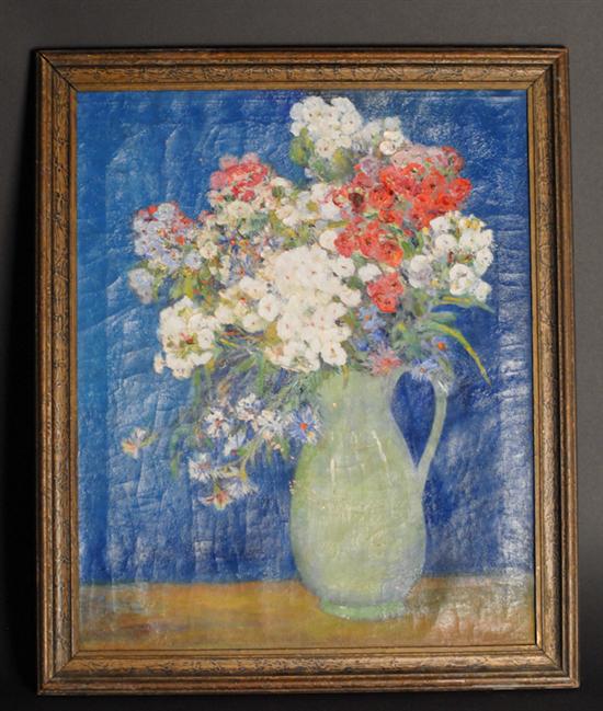 Appraisal: Edna Dunkle c Still Life with Flowers in Green Pitcher