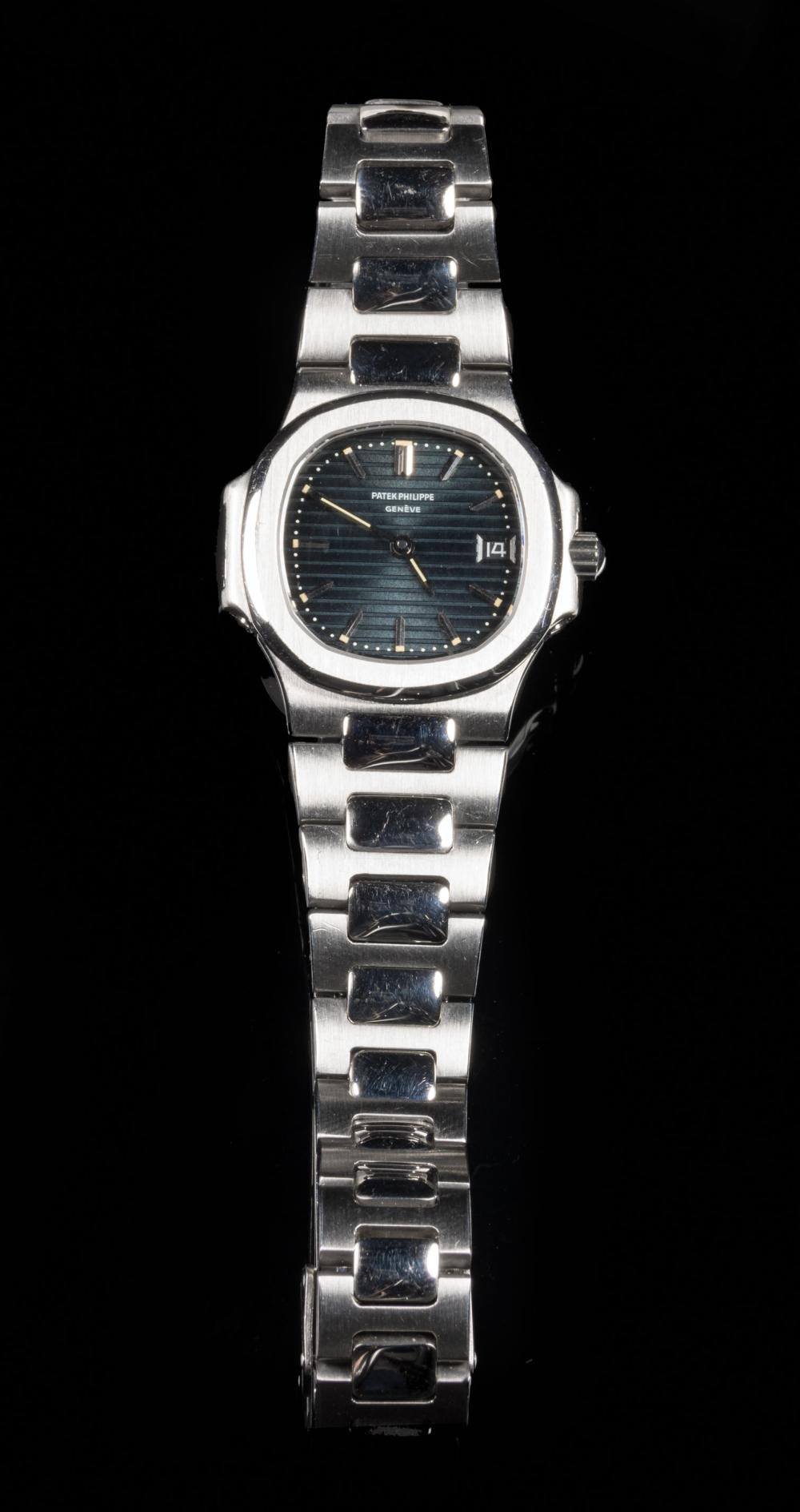 Appraisal: Patek Phillipe Stainless Steel Nautilus Lady's Wristwatch quartz bluish-gray dial