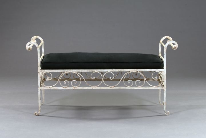 Appraisal: Interesting Neoclassical-Style Polychromed Wrought-Iron Window Seat the padded cushion mounted