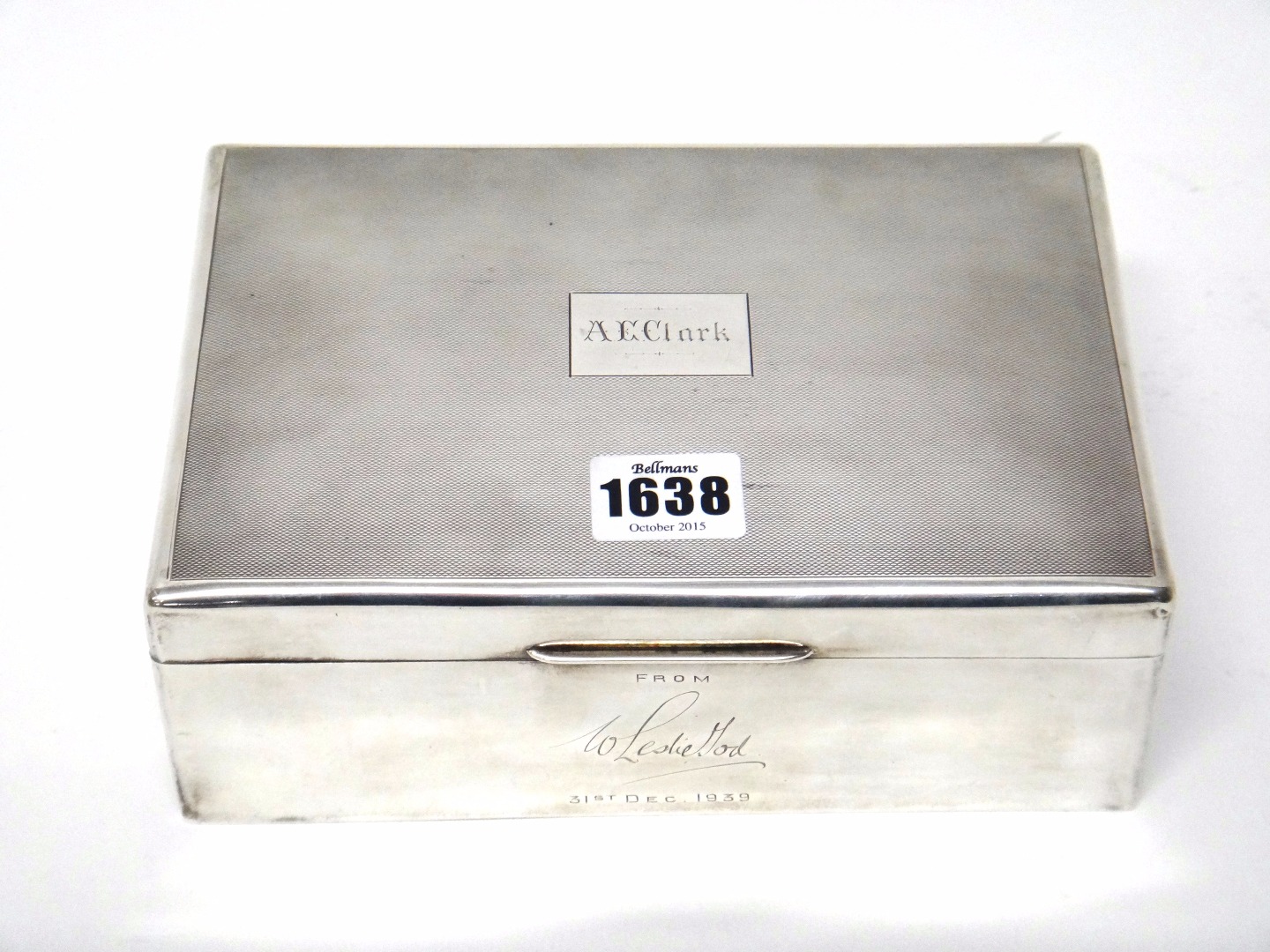 Appraisal: A silver rectangular table cigar box wooden lined within the