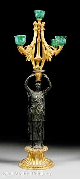 Appraisal: An Antique Empire-Style Gilt and Patinated Bronze Figural Five-Light Candelabrum