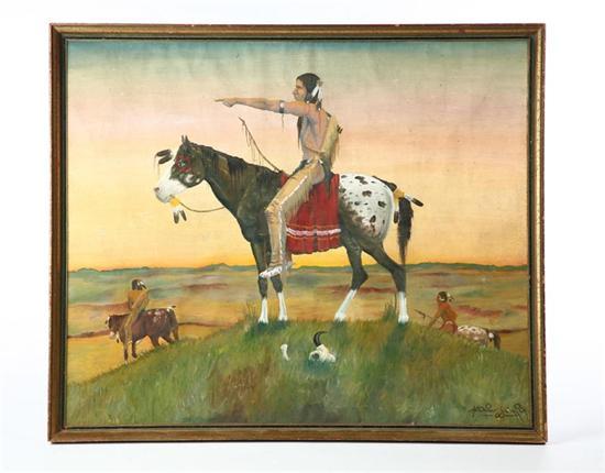 Appraisal: AMERICAN INDIAN SCOUT ON HORSEBACK BY ANTOWINE WARRIOR STROUD OKLAHOMA