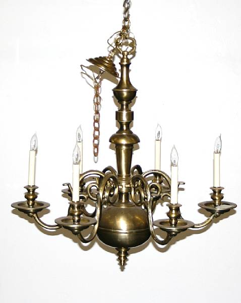 Appraisal: A Baroque style burnished brass six light chandelier height in