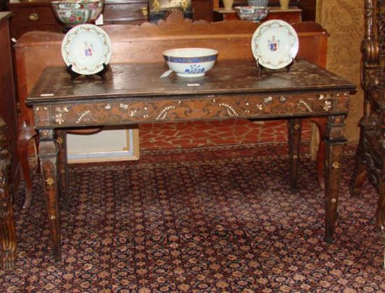 Appraisal: Continental ebonized and inlaid center table late th century ivory