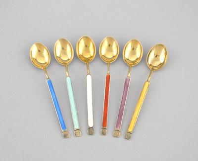 Appraisal: A Set of Six Danish Enameled Sterling Silver Spoons by