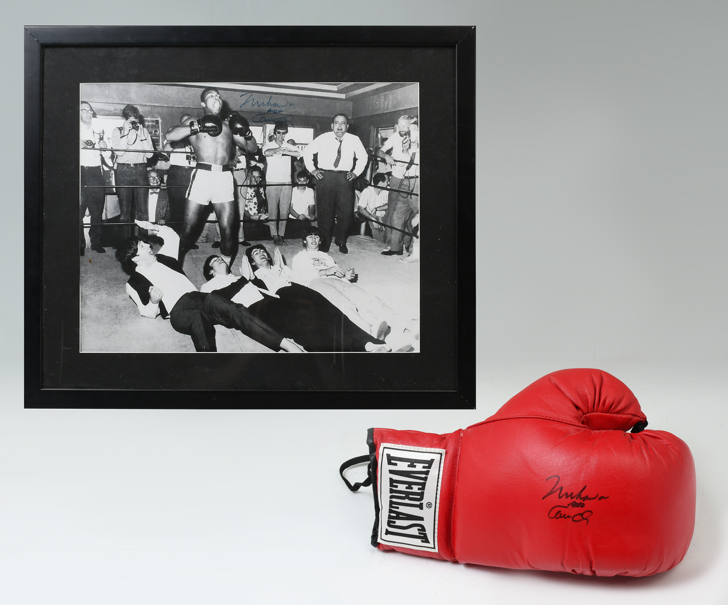 Appraisal: MUHAMMAD ALI SIGNED PHOTO GLOVE Comprising - Signed Everlast boxing