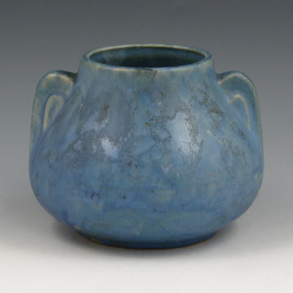 Appraisal: Ear-handled art pottery vase with nice matte blue glaze effect