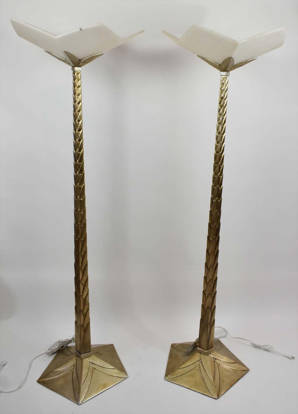 Appraisal: PAIR OF FRENCH ART DECO PALM STYLE TORCHERESEarly th Century